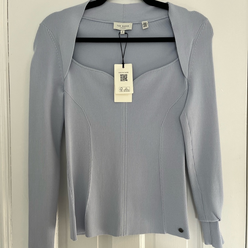 Ted Baker Women's Soft Blue Sweetheart Neckline Knit Blouse